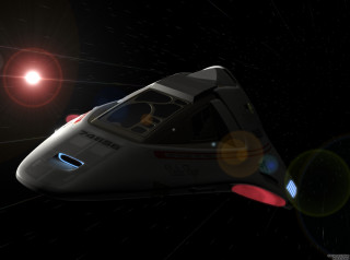 Small white spaceship flying night - red light free wallpaper for desktop