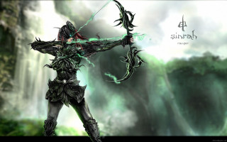 Woman green outfit bow arrow 2 - a green outfit holding free wallpaper