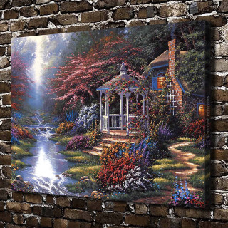 Gazebo garden stream flowers brick - kinetic pointillism free wallpaper for tablet