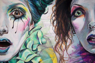 Women green hair makeup art - painting free wallpaper