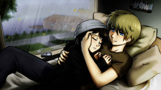 Couple bed rain shower window - a rain free wallpaper