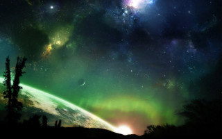 Earth view green aurora borealis - a green aurora free wallpaper