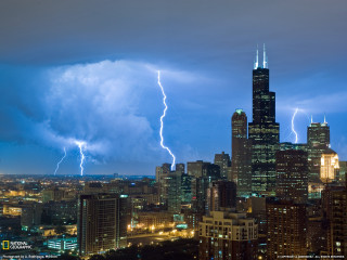 City skyline lightning bolt buildings - free new year wallpaper