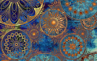 Blue gold circles flowers background - art nouveau free wallpaper