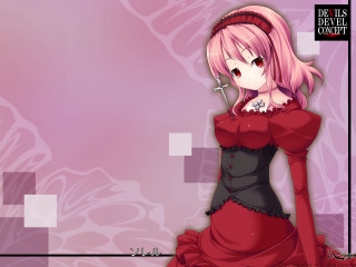 Woman red dress pink hair - dark background free wallpaper