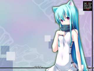Anime girl blue hair cat - a black collar free wallpaper