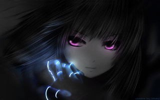 Girl pink eyes cell phone - a creepy look free wallpaper for desktop