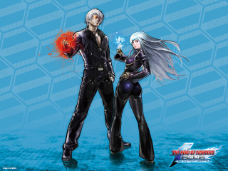 Anime couple characters blue background 4 - official art free wallpaper for desktop