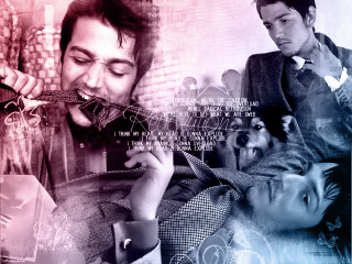 Man woman cellphone dog collage - free aesthetic wallpaper