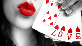 Woman holding playing card red - a red lipstick free wallpaper for desktop