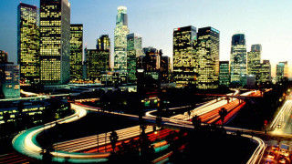 City skyline freeway night traffic - edward ruscha free wallpaper for desktop