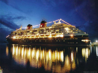 Cruise ship night lights water - disney free wallpaper