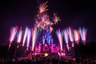 Castle fireworks night people celebration 2 - disney free wallpaper