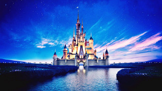 Castle lights night lake clouds - pixar and disney animation free wallpaper