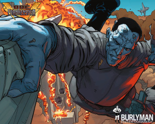 Cartoon man knife fire building - his hand and a fire in the background free wallpaper