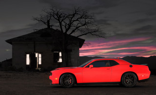 Red car house night pink - ambient lighting free wallpaper