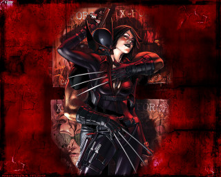 Woman red black outfit gun - a gun and a knife free wallpaper