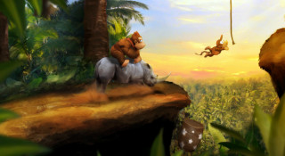 Bear riding rhino jungle bird - cliff childs free wallpaper