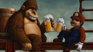 Monkey man ladder beer mugs - game art free wallpaper