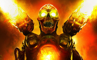Demonic robot flaming skull armcannon - skull free wallpaper