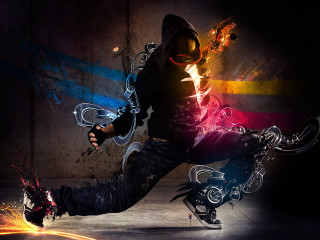 Man black hoodie fire wheelie - a trick free wallpaper