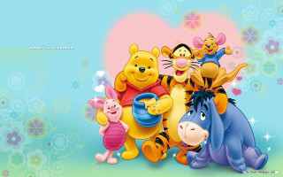 Winnie pooh friends blue flowers - pixar and disney animation free wallpaper