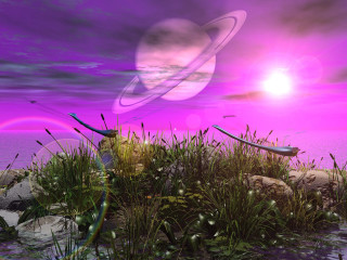 Planet rainbow sky digital painting - the middle of the image free wallpaper for desktop