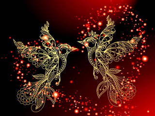 Golden birds intricate designs red 2 - bird free wallpaper for desktop