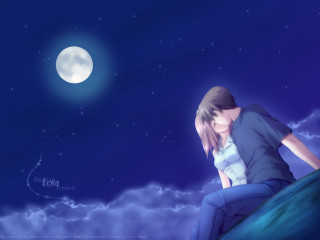 Person sitting rock moon stars - the sky above them free wallpaper