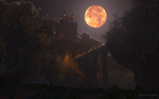 Full moon castle night sky - a full moon free wallpaper for desktop