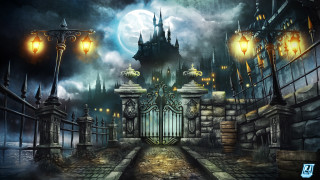 Castle gate full moon sky - a full moon in the sky free wallpaper for desktop
