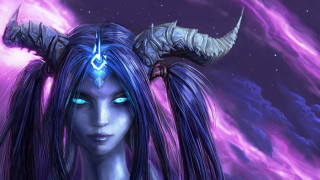 Woman horns blue eyes purple - horn free wallpaper for desktop