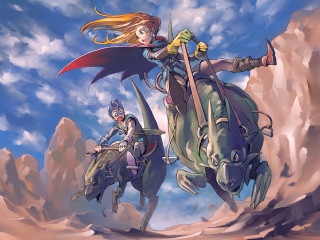 Woman riding green dragon man - the back free wallpaper for desktop