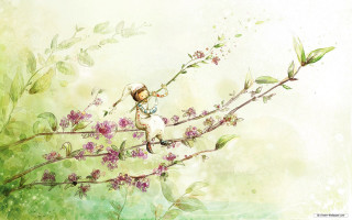 Girl branch flowers leaves painting - amy sol free wallpaper