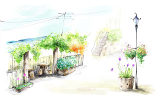 Garden lamp post flowers pots - plein air free wallpaper