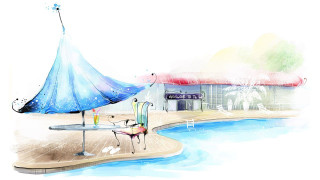 Blue umbrella chair pier pool - a pier next free wallpaper