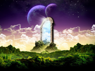 Surreal window sky clouds moon - liminal free wallpaper for desktop