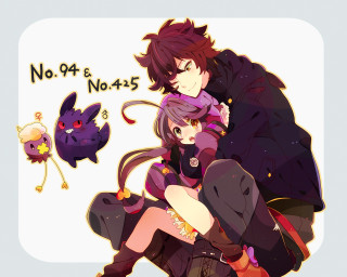 Anime couple hugging purple hair 2 - a couple of anime characters sitting next free wallpaper