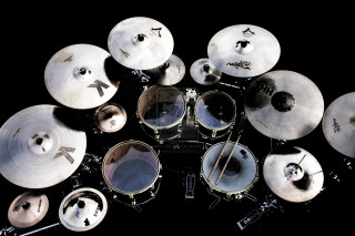 Drum set black background white - a still life free wallpaper