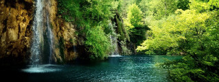 Waterfall forest blue pool nature - nature free wallpaper