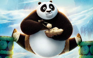 Panda bear eating food with 2 - a bowl of food free wallpaper for desktop