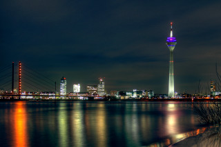 City skyline night tower reflection - a tower free wallpaper