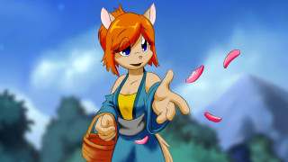 Cartoon cat ears blue dress - a yellow top free wallpaper