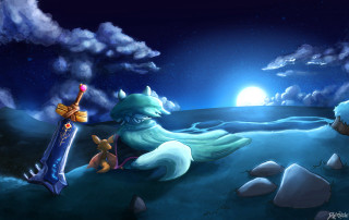 Blue bird dog hill night - a moon in the sky free wallpaper