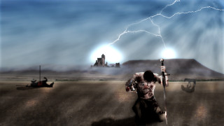 Man sword field castle background - a castle in the background free wallpaper