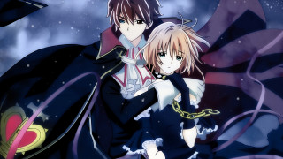 Anime couple snow night fullmoon - a sky background behind them free wallpaper for desktop