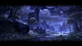 Castle forest moon path gothic - a painting of a castle free wallpaper