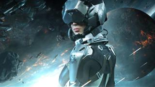 Futuristic woman space suit helmet - a space background free wallpaper
