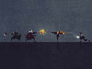 People field stars sunflowers sky - 2 d game art free wallpaper for desktop