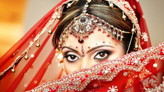 Woman red veil red makeup - cloisonnism free wallpaper